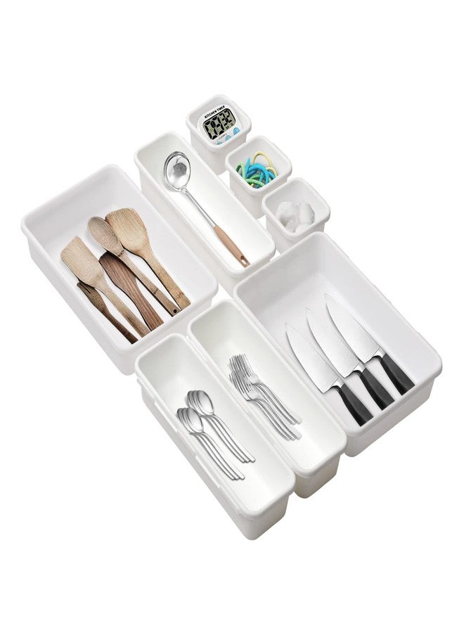 Cutting EDGE Interlocking Drawer Organizer Set of 8, Divider/Separator Plastic Trays for Flatware, Cutlery & Desk Storage for Household, Kitchen & Office (White) - Image 1